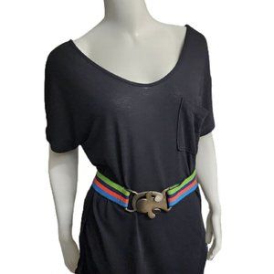 Vintage Rainbow Striped Belt Metal Interlocking Buckle Unique Retro Unisex M L